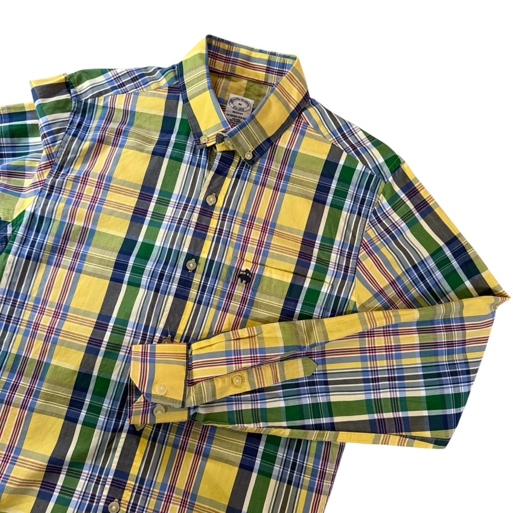 Brooks Brothers Regent Plaid Button Up Shirt Men’s Medium Yellow Multicolour